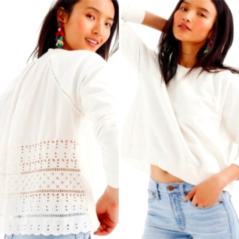 J Crew Long-sleeved Tee with Eyelet Embroidery Detail Size M